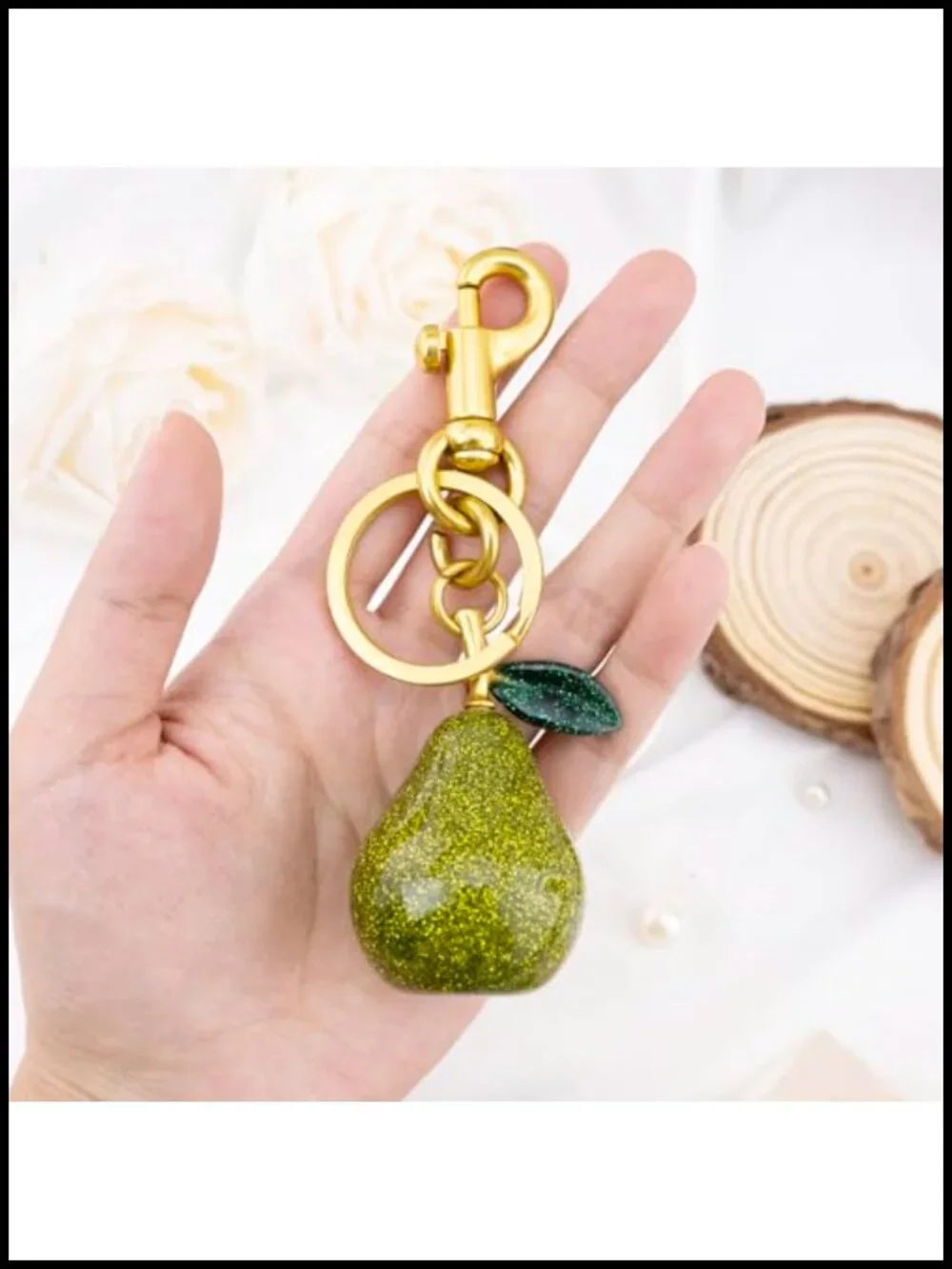Pear Shaped Keychain Charm for Bags and Keys, Stainless Steel, Elegant Gift
